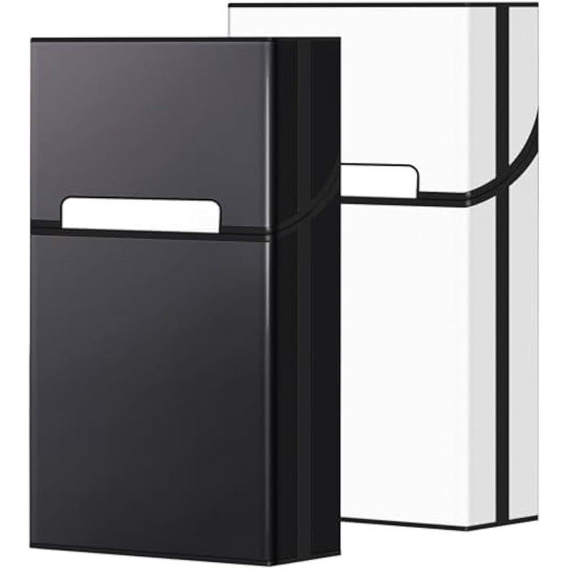 Cigarette Case 100s King Size (2 Pack), Magnetic Switch 20pcs Cigarette Holder Case for Men Women, Cigarettes Smoking Accessories, Metal and Plastic Box for  (Black + Silver) - Image 1
